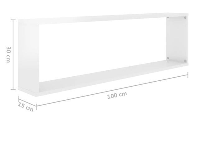 2 db magasfényű fehér forgácslap fali kockapolc 100x15x30 cm