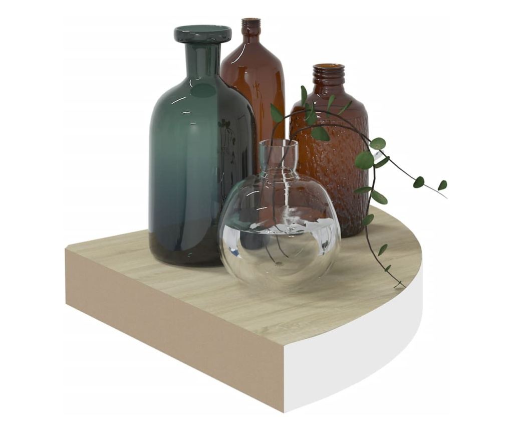 4 db fehér-tölgyszínű MDF fali sarokpolc 25 x 25 x 3,8 cm - 5