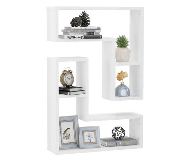 2 db magasfényű fehér forgácslap fali polc 50 x 15 x 50 cm