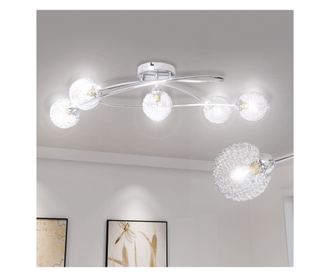 Lampă plafon cu abajururi de sticlă în plasă de aluminiu, 5 becuri G9