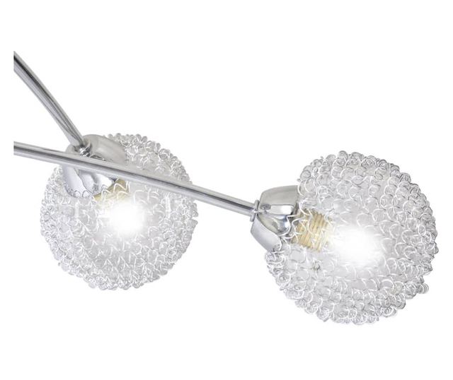 Lampă plafon cu abajururi de sticlă în plasă de aluminiu, 5 becuri G9