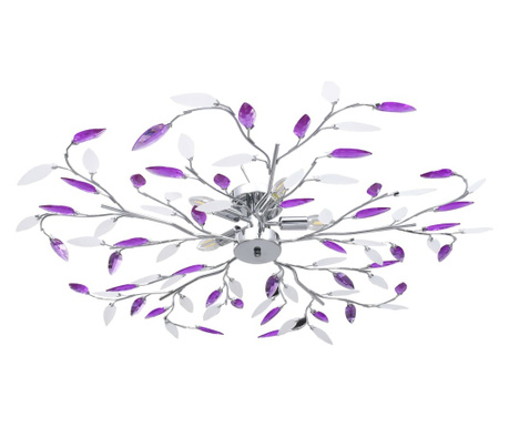 Лампа за таван с акрилни кристални листа за 5 крушки E14 лилава