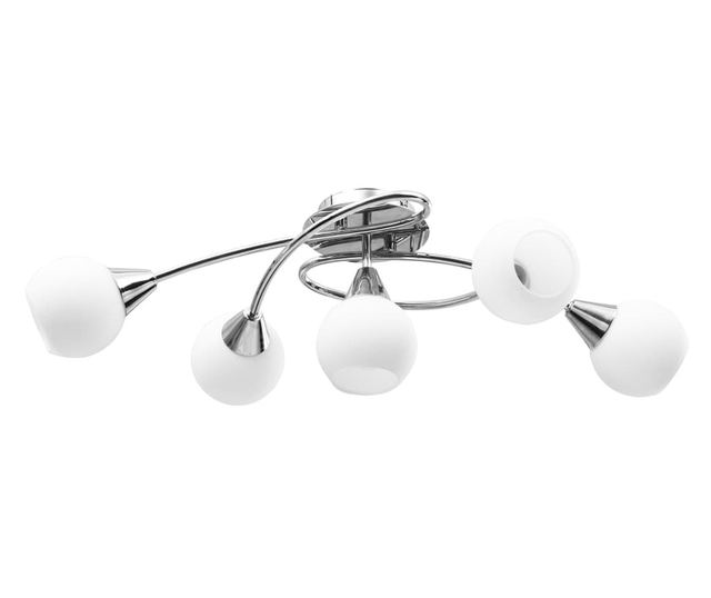 Полилей с керамични кръгли абажури, за 5 крушки Е14, бели