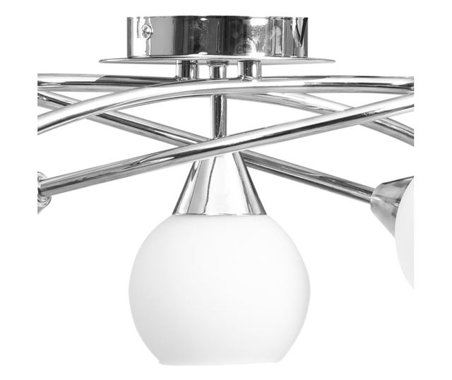 Полилей с керамични кръгли абажури, за 5 крушки Е14, бели