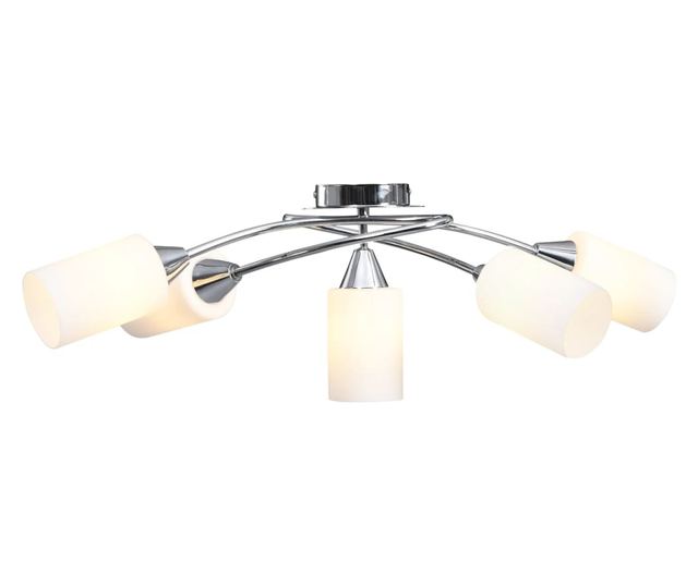 Полилей с керамични цилиндрични абажури, за 5 крушки Е14, бели