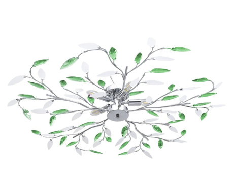 Лампа за таван с акрилни кристални листа за 5 крушки E14 зелена