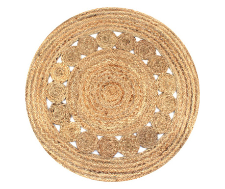 Плетен килим с дизайн, от юта, 90 см, кръгъл