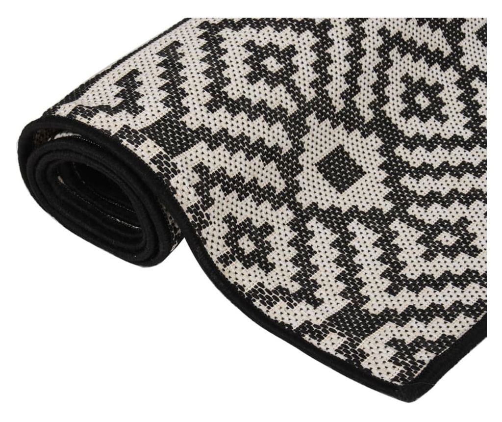 Външен килим, черни райета, 120x170 см, тъкана структура - 3