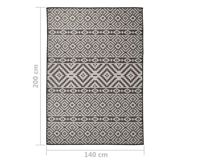 Външен килим, черни райета, 140x200 см, тъкана на равна повърхност