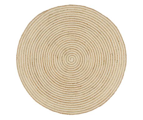 Ročno tkana<br>jutena preproga z vzorcem spirale, bela, 120 cm