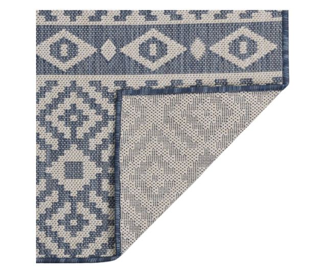 Външна постелка, сини райета, 80x250 см, тъкана на равна повърхност