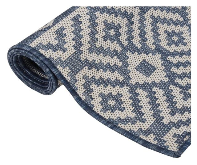 Външна постелка, сини райета, 80x250 см, тъкана на равна повърхност