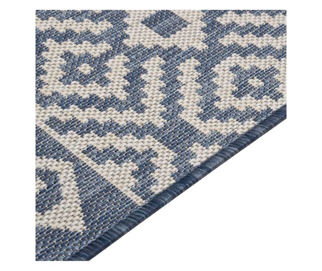 Външна постелка, сини райета, 80x250 см, тъкана на равна повърхност