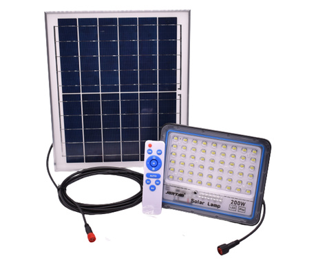 Proiector Solar, LED, Putere 200W, Lumina Alba, Cablu Lung, 108 LED-uri, Negru
