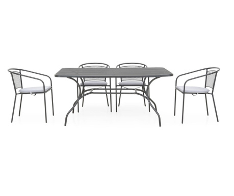 Set 4 scaune cu spatar mediu si masa dreptunghiulara BERLIN negru/gri