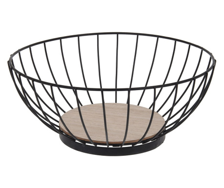 Fructiera rotunda Excellent Houseware, metal/lemn, 28x12 cm, negru/maro