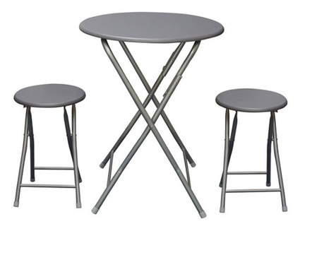 Комплект от маса с 2 стола Кръгъл Метал Дървен MDF (60 x 72 cm) - Сив