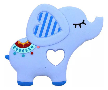 Jucarie pentru dentitie Babynio, din silicon alimentar pentru bebelusi, in forma de elefantica, albastru