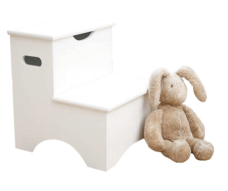 Scaun copii tip scara, cu spatiu de depozitare, alb, Hurley, 33x34x36 cm