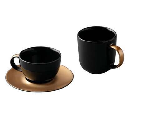 BergHOFF-Gem kávé/tea készlet, porcelán, fekete/arany