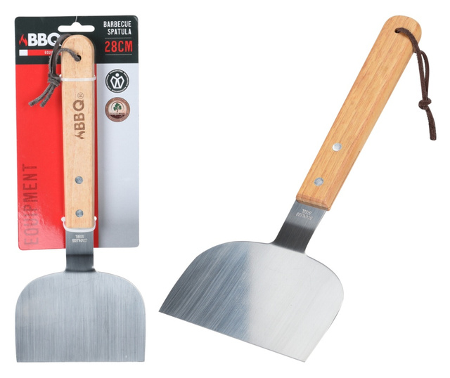BBQ spatula, rozsdamentes acél/réz, 28x12 cm, ezüst/barna