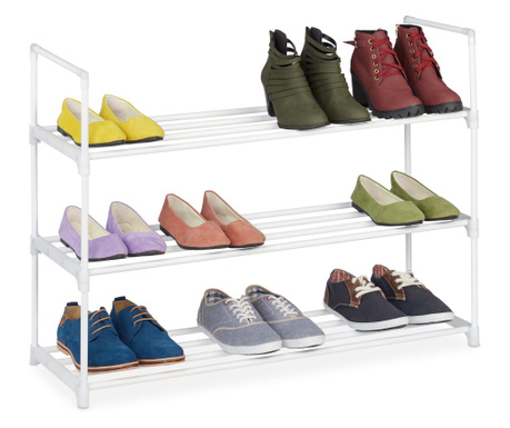 Pantofar cu 3 nivele, Relaxdays, alb, 12 perechi, 68 x 90 x 30.5 cm