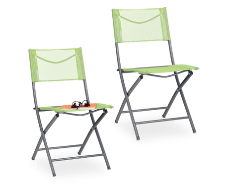 Set 2 scaune pliante terasa, gradina, camping, capacitate 120kg, 85 x 45 x 60 cm, verde, Relaxdays