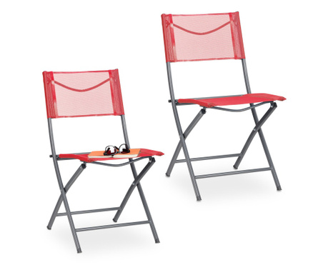 Set 2 scaune pliante terasa, gradina, camping, capacitate 120kg, 85 x 45 x 60 cm, rosu, Relaxdays