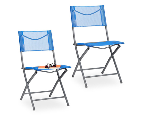 Set 2 scaune pliante terasa, gradina, camping, capacitate 120kg, 85 x 45 x 60 cm, albastru, Relaxdays