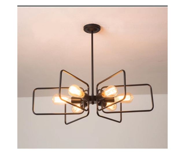 Lustra RFAN, Model 9938, cu 6 Abajururi, 6 x E27, Negru
