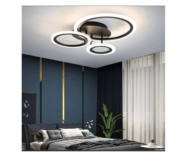 Lustra LED RFAN, Model K001-3, cu Telecomanda, 3 Tipuri de Lumina, Intensitate Reglabila, 66W, Negru