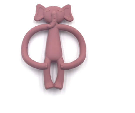 Jucarie pentru dentitie babynio, din silicon pentru bebelusi in forma de elefant, aplicator gel gingival, roz  11.5 cm