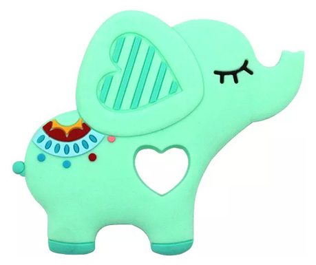 Jucarie pentru dentitie babynio, din silicon alimentar pentru bebelusi, in forma de elefantica, verde  9.5 cm