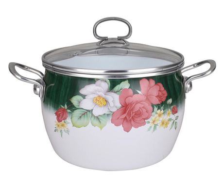 Тенджера Bohmann BH 8017-22F, 22 см, 4.5 литра, Емайл, Индукция, Бял с цветя