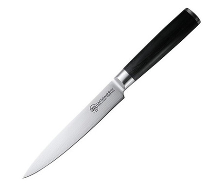Кухненски нож Carl Schmidt Sohn, Стомана 67 слоя, твърдост HRC 62, острие 18 см, Инокс/Черен