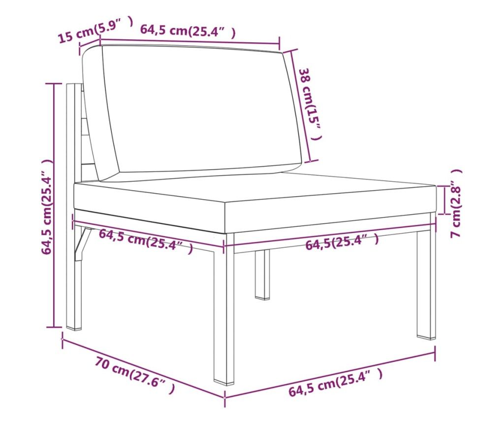Градински диван за трима души с възглавници, антрацит, алуминий - 8
