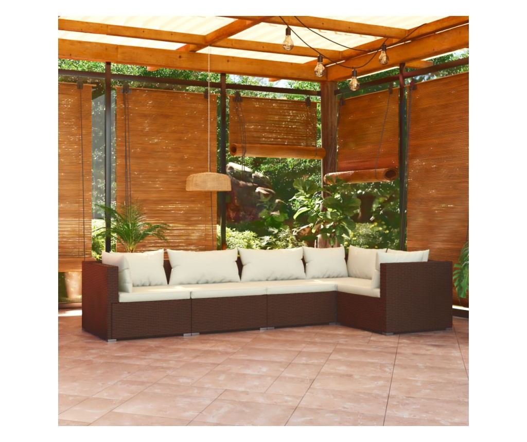 Градински лаундж комплект с възглавници 5 части кафяв полиратан - 2