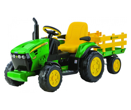Tractor electric Peg Perego JD Ground Force w/trailer, 12V, 3 ani+, Galben /Verde