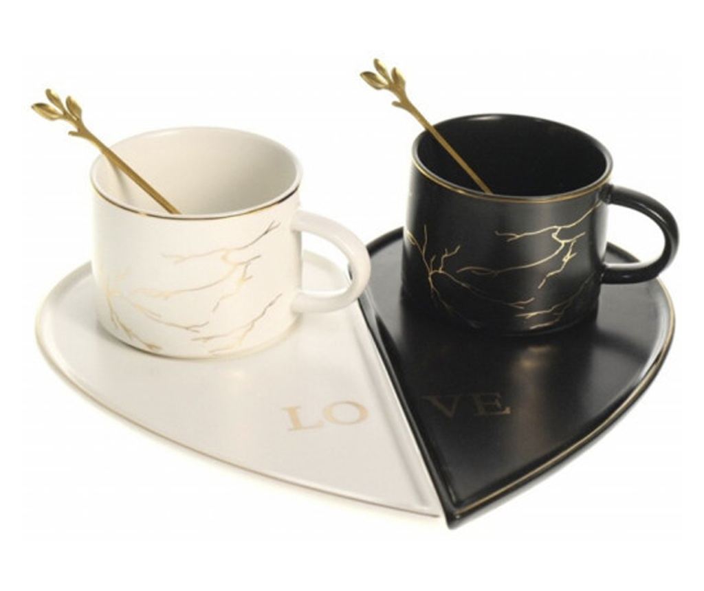 Set 2 cani pentru ceai sau cafea cu lingurite si farfurie, Pufo My