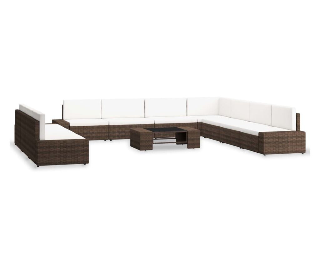 Градински комплект мебели, 10 части, кафяв, полиратан - 2