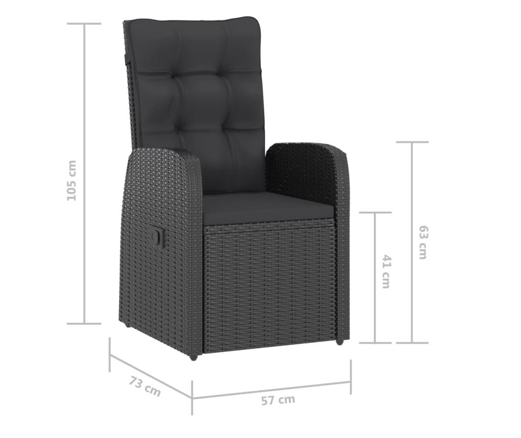 Комплект градински мебели с възглавници, 11 части, Черен, Поли ратан - 9