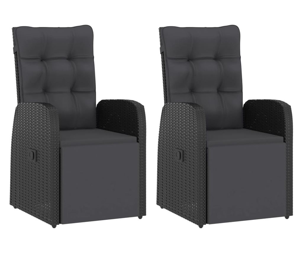 Комплект градински мебели с възглавници, 11 части, Черен, Поли ратан - 8