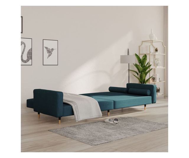 Canapea extensibila cu 2 locuri, 2 perne, albastru, catifea