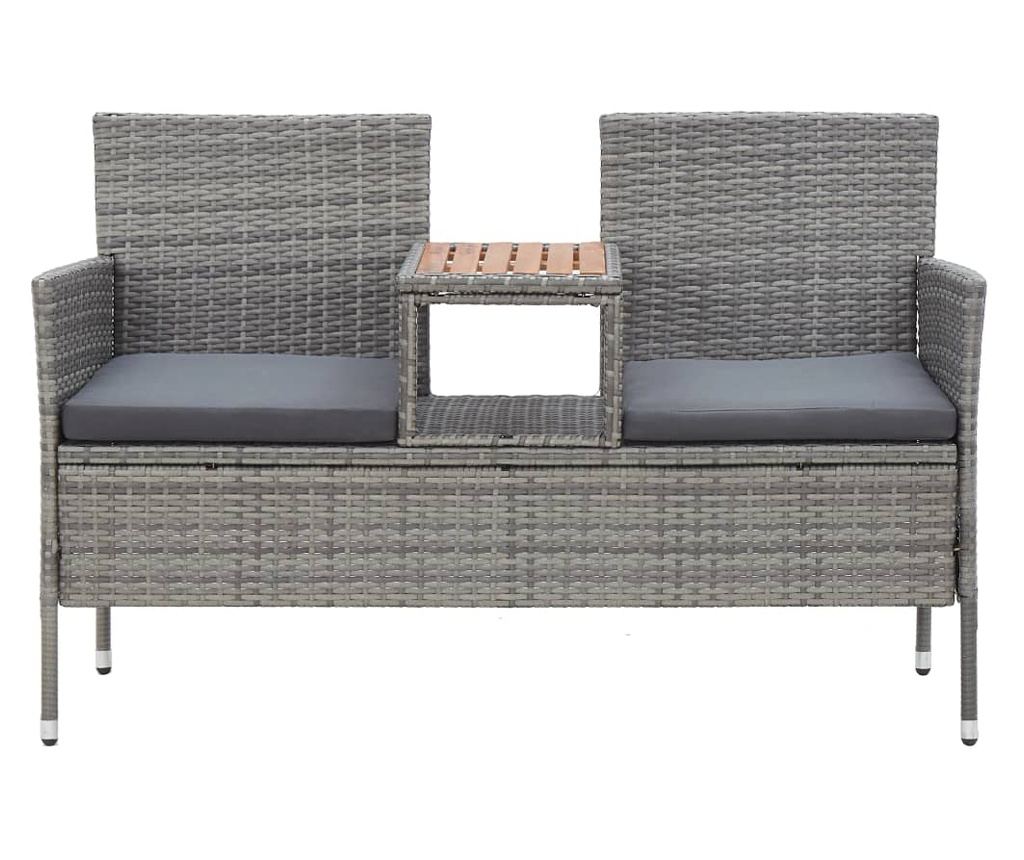 Vrtna klupa sa stolom, 2 sjedala, siva, 143 cm, poli ratan - 2