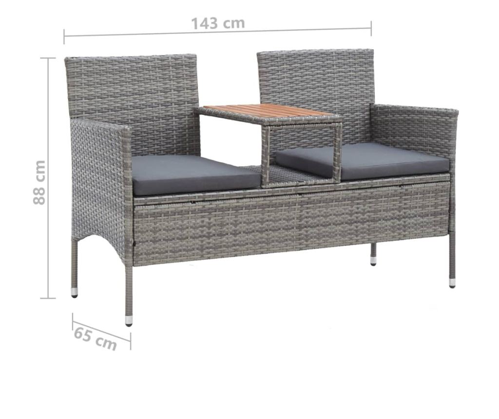 Vrtna klupa sa stolom, 2 sjedala, siva, 143 cm, poli ratan - 6