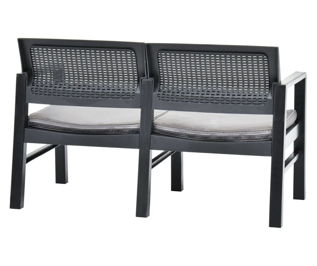 Vrtna klupa s 2 sjedala s jastucima, antracit, 120 cm, plastika - 4
