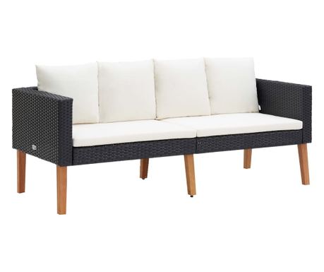 Vrtni kavč dvosed z blazinami poli ratan črn