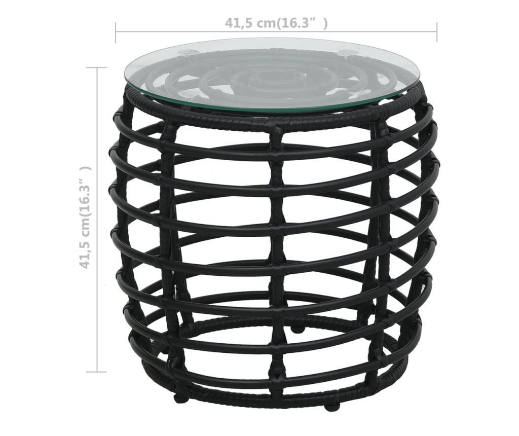 3-dijelni bistro set od poliratana crni - 8