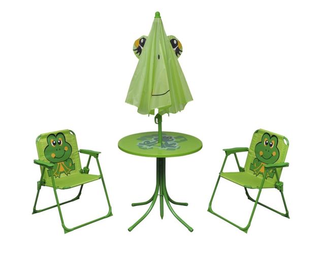 Детски комплект за градинско бистро с чадър, 3 части, зелен