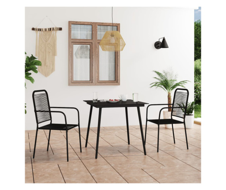 3058277  3 Piece Garden Dining Set Cotton Rope and Steel Black (48568+312157)